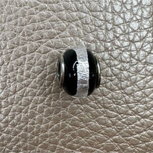 Helzberg Diamonds - Black and Silver Foil Stripe Glass Charm